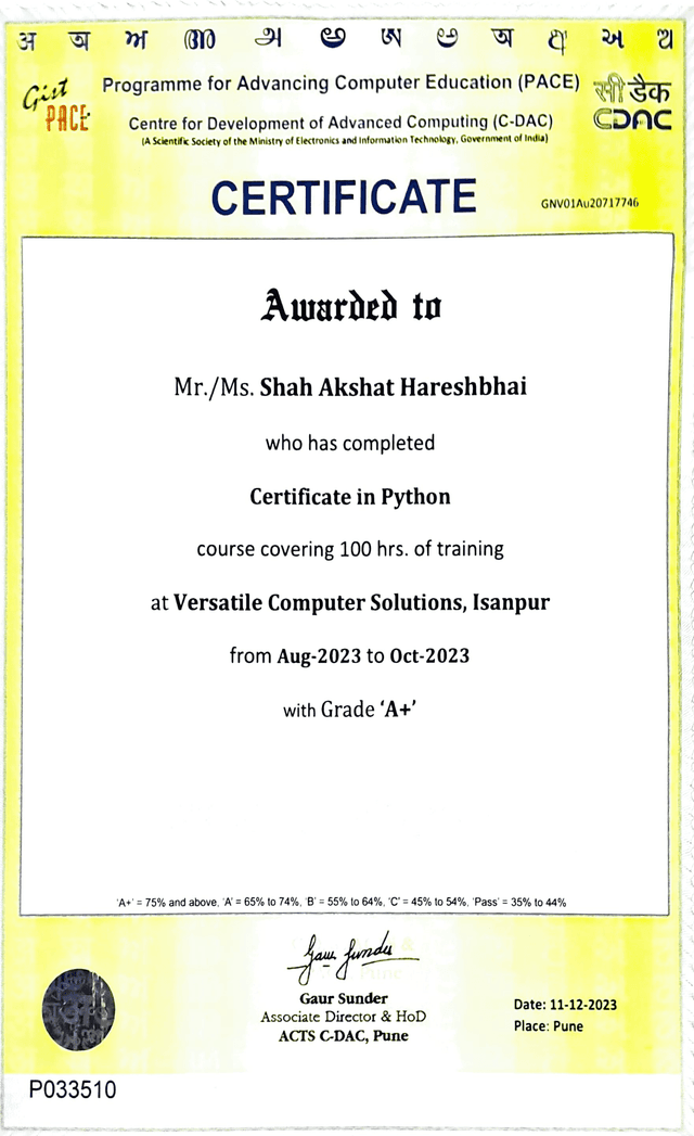 Certification in Python