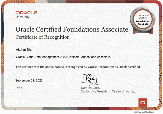 Oracle Cloud Data Management Certification - 2023