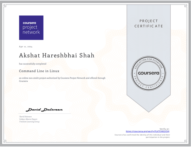 Coursera - Linux Command Line(Project Certificate)- 2024